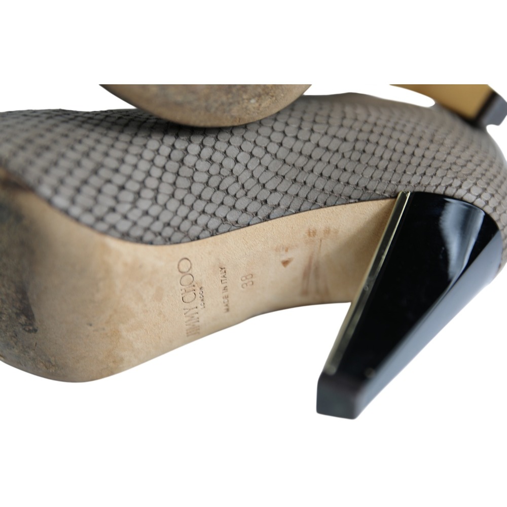 Jimmy‎ Choo Grey Snakeskin Peep Toe Ankle Booties Cutout Buckle Heels Size 38 - Picture 7 of 8